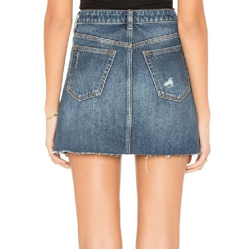 FREE People We the Free From Revolve Button Up Distressed Jean Skirt Size 26